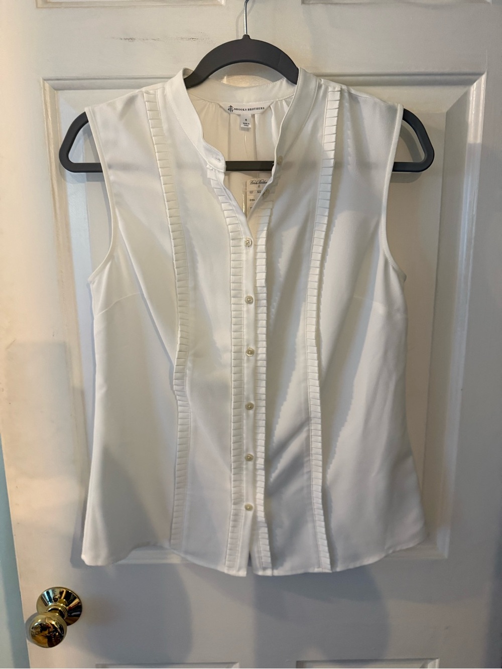 White Pleated Front Sleeveless Blouse